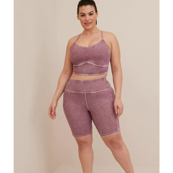 Torrid Active Pink Set Low Impact Long Line Sports Bra Biker Shorts 9" Inseam 4X - Picture 1 of 9